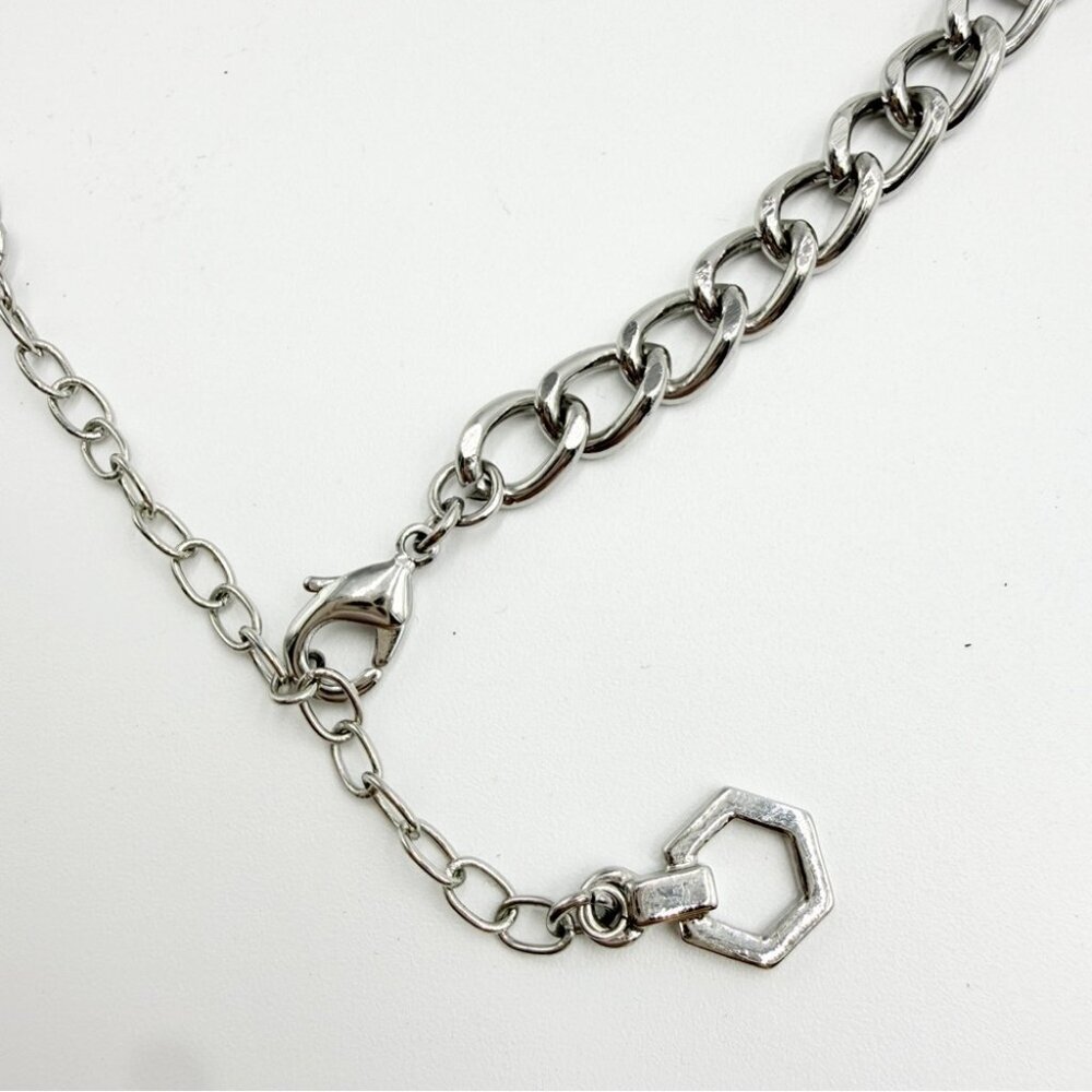 Silver Tone Chain Necklace with Blue Rhinestones & Faux Pearls - Picture 6 of 8